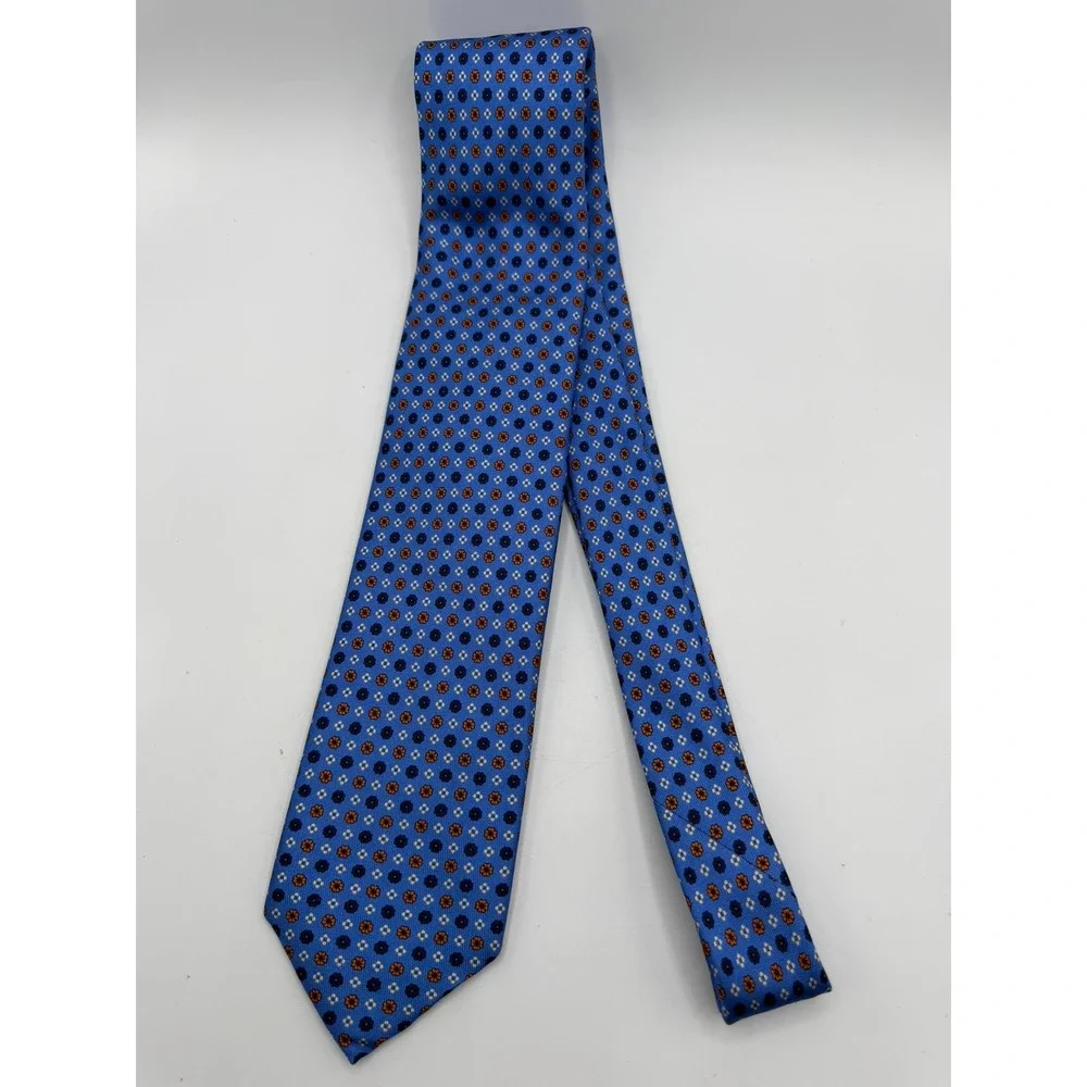 Sartoriale by David Mens Blue Orange Silk Medallion Geometric Tie Made in Italy